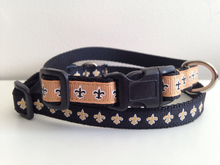 Load image into Gallery viewer, Small 1/2 inch Black and Gold Fleur De Lis Saints Dog Collar