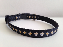 Load image into Gallery viewer, Small 1/2 inch Black and Gold Fleur De Lis Saints Dog Collar