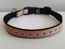 Load image into Gallery viewer, Small 1/2 inch Black and Gold Fleur De Lis Saints Dog Collar