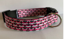 Load image into Gallery viewer, Pink Stripes with Black Anchors Summer Nautical 1 inch Large Dog Collar