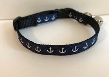 Load image into Gallery viewer, Navy Blue with White Anchor Nautical Beach Cat Collar