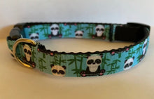 Load image into Gallery viewer, Aqua Panda Bears 5/8 inch Medium Dog Collar on Pink or Black Nylon