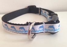 Load image into Gallery viewer, 1/2 Inch Blue Dolphins and Waves Small Dog Collar