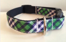 Load image into Gallery viewer, 5/8 inch Green and Blue Plaid Medium Dog Collar