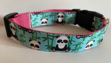 Load image into Gallery viewer, Aqua Panda Bears 1 inch Large Dog Collar on Pink or Black Nylon