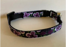 Load image into Gallery viewer, Purple and Black Flowers Small Floral Cat Collar with Breakaway Safety Buckle and Bell