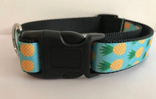 Load image into Gallery viewer, Large 1 inch Aqua with Yellow and Green Pineapple Summer Dog Collar
