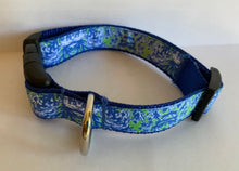 Load image into Gallery viewer, Green and Blue Abstract Damask Leaf Pattern 1 inch Large Dog Collar