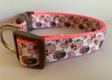 Load image into Gallery viewer, Pink and Brown Girly Pumpkins Large Fall 1 inch Dog Collar on Pink or Brown Nylon