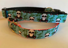 Load image into Gallery viewer, Aqua Panda Bears 5/8 inch Medium Dog Collar on Pink or Black Nylon