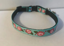 Load image into Gallery viewer, Aqua with Pink Roses Floral Cat Collar