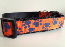 Load image into Gallery viewer, Orange and Blue Paw Prints Auburn Tigers Large 1 inch Dog Collar