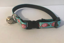 Load image into Gallery viewer, Aqua with Pink Roses Floral Cat Collar