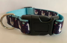 Load image into Gallery viewer, 1 inch Large Navy Blue and Aqua Llama and Flower Dog Collar