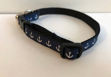 Load image into Gallery viewer, Navy Blue with White Anchor Nautical Beach Cat Collar
