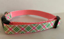 Load image into Gallery viewer, 5/8 inch Pink and Green Spring Plaid Medium Dog Collar on Pink Nylon