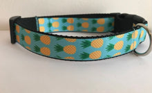 Load image into Gallery viewer, Large 1 inch Aqua with Yellow and Green Pineapple Summer Dog Collar