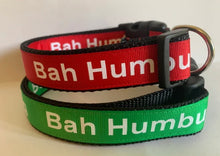 Load image into Gallery viewer, 1 inch Grumpy Dog Bah Humbug Holiday Christmas Collar in Red or Green on Black Nylon
