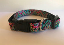 Load image into Gallery viewer, Pink Teal and Black Bohemian Floral Print 5/8 inch Medium Dog Collar