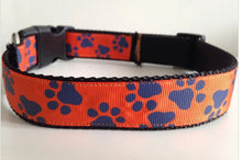 Load image into Gallery viewer, Orange and Blue Paw Prints Auburn Tigers Large 1 inch Dog Collar