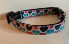 Load image into Gallery viewer, Pink, Aqua, Blue Heart Anchor 5/8 inch Dog Collar on Pink or Black Nylon