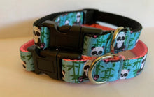 Load image into Gallery viewer, Aqua Panda Bears 5/8 inch Medium Dog Collar on Pink or Black Nylon