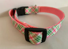 Load image into Gallery viewer, 5/8 inch Pink and Green Spring Plaid Medium Dog Collar on Pink Nylon
