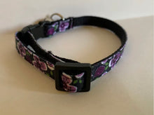 Load image into Gallery viewer, Purple and Black Flowers Small Floral Cat Collar with Breakaway Safety Buckle and Bell
