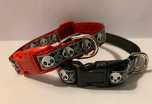 Load image into Gallery viewer, Small 1/2 inch Mini Gray Pandas on Red or Black Nylon Dog Collar