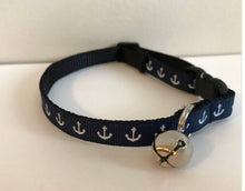Load image into Gallery viewer, Navy Blue with White Anchor Nautical Beach Cat Collar