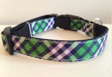 Load image into Gallery viewer, 5/8 inch Green and Blue Plaid Medium Dog Collar