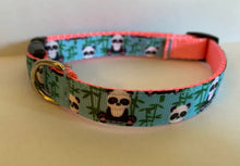Load image into Gallery viewer, Aqua Panda Bears 5/8 inch Medium Dog Collar on Pink or Black Nylon