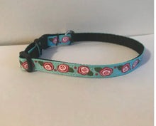 Load image into Gallery viewer, Aqua with Pink Roses Floral Cat Collar