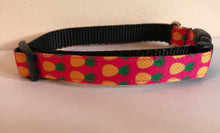 Load image into Gallery viewer, 5/8 inch Pink with Yellow and Green Pineapples Medium Dog Collar