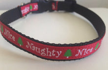 Load image into Gallery viewer, 1/2 inch Red Naughty/Nice Holiday Dog Collar