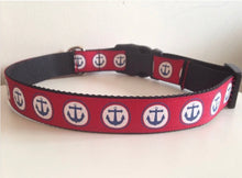 Load image into Gallery viewer, 1 inch Red with Blue Anchors Large Dog Collar