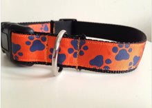 Load image into Gallery viewer, Orange and Blue Paw Prints Auburn Tigers Large 1 inch Dog Collar