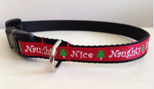 Load image into Gallery viewer, 1/2 inch Red Naughty/Nice Holiday Dog Collar