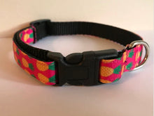 Load image into Gallery viewer, 5/8 inch Pink with Yellow and Green Pineapples Medium Dog Collar