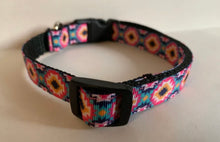 Load image into Gallery viewer, Dark Pink, Teal, Black and Yellow Aztec 5/8 inch Medium Dog Collar