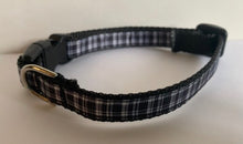 Load image into Gallery viewer, 1/2 inch Small Black and White Plaid Dog Collar on Black or Teal Nylon