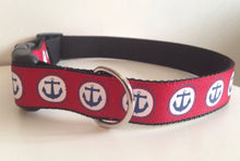 Load image into Gallery viewer, 1 inch Red with Blue Anchors Large Dog Collar