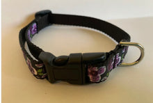 Load image into Gallery viewer, 1/2 Inch Purple and Black Floral Small Dog Collar