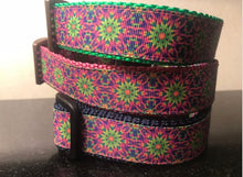 Load image into Gallery viewer, Green, Blue, Pink Flower Medallion Large 1 inch Dog Collar on Pink, Green or Navy Blue Nylon
