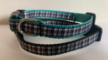 Load image into Gallery viewer, 1/2 inch Small Black and White Plaid Dog Collar on Black or Teal Nylon