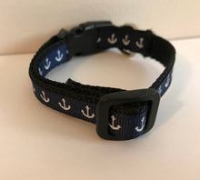 Load image into Gallery viewer, 1/2 Inch Navy Blue Anchors Nautical Small Dog Collar