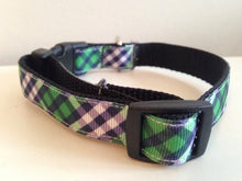 Load image into Gallery viewer, 5/8 inch Green and Blue Plaid Medium Dog Collar