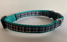 Load image into Gallery viewer, 1/2 inch Small Black and White Plaid Dog Collar on Black or Teal Nylon
