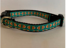 Load image into Gallery viewer, 1/2 inch Teal and Orange Fox Small Dog Collar