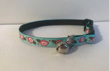 Load image into Gallery viewer, Aqua with Pink Roses Floral Cat Collar